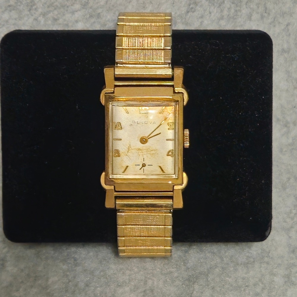 Bulova Tank Watch Mens 1953 L3 Gold 10K Gold Filled Art Deco Mechanical